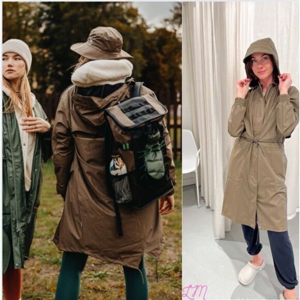 Rains String Waterproof Parka 18550 Wood Drawstring Hood Size Extra Small